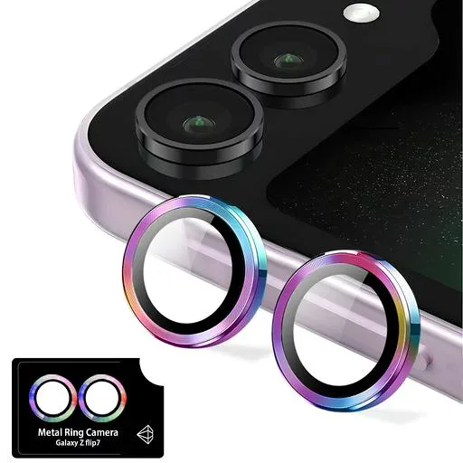 Kakuki for Galaxy Z Flip7 SC-55F SCG35 カメラフィルム ギャラクシーZ Flip 7 用 カメラ保護フィルム 薄型 強化ガラス 耐衝撃 独立型 露出オーバー防止 アルミ合金 カメラカバー (多色)