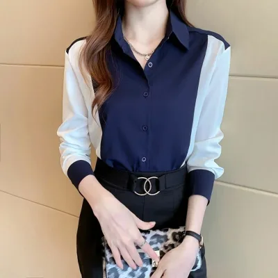 シャツ ブラウス レディース 白 長袖 7分袖 オフィス 事務服 切り替え バイカラー 女性 おしゃれ 形態安定 OL 通勤 フォーマル カジュアル 秋 春 ビジネス