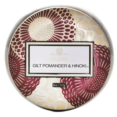 【月間優良ショップ受賞】 Voluspa Mini Tin Candle - Gilt Pomander & Hinoki ボルスパ Mini Tin Candle - Gilt Pomander & Hinoki 113g/4oz 送料無料 海外通販