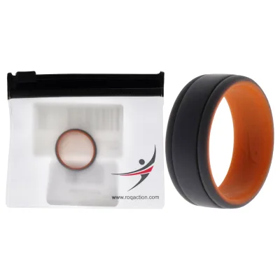 ROQ Silicone Wedding 2Layer Lines Ring - Orang-Grey by ROQ for Men - 9 mm Ring