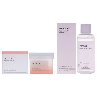 Mixsoon Galactomyces Kit by Mixsoon for Unisex - 2 Pc Kit 60Pc Toner Pads, 3.38oz Ferment Essence Treatment