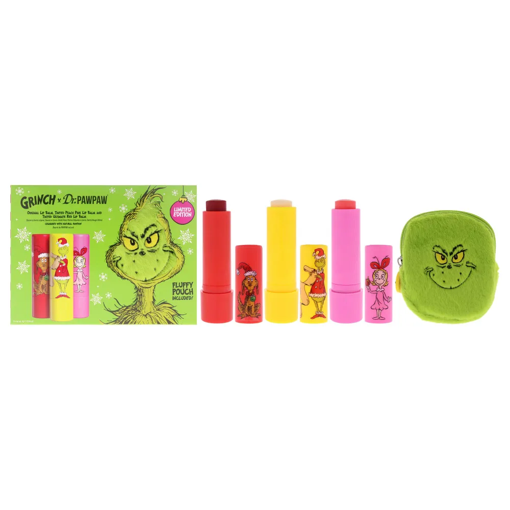 Dr. PawPaw The Grinch Limited Edition Set by Dr. PawPaw for Women - 3 Pc 0.14oz Lip Balm - Original, 0.14oz Lip Balm - Peach Pink, 0.14oz Lip Balm - Ultimate Red