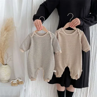 Baby clothes, rompers, girls, boys, coveralls, striped pattern, long sleeves, baby clothes, children's clothes, all-in-one romper, soft, baby room wear, stylish, newborn, baby, cute, baby fashion, childbirth preparation, newborn, entrance to kindergarten, nursery, birthday, baby shower gift 66 73 80 90cm