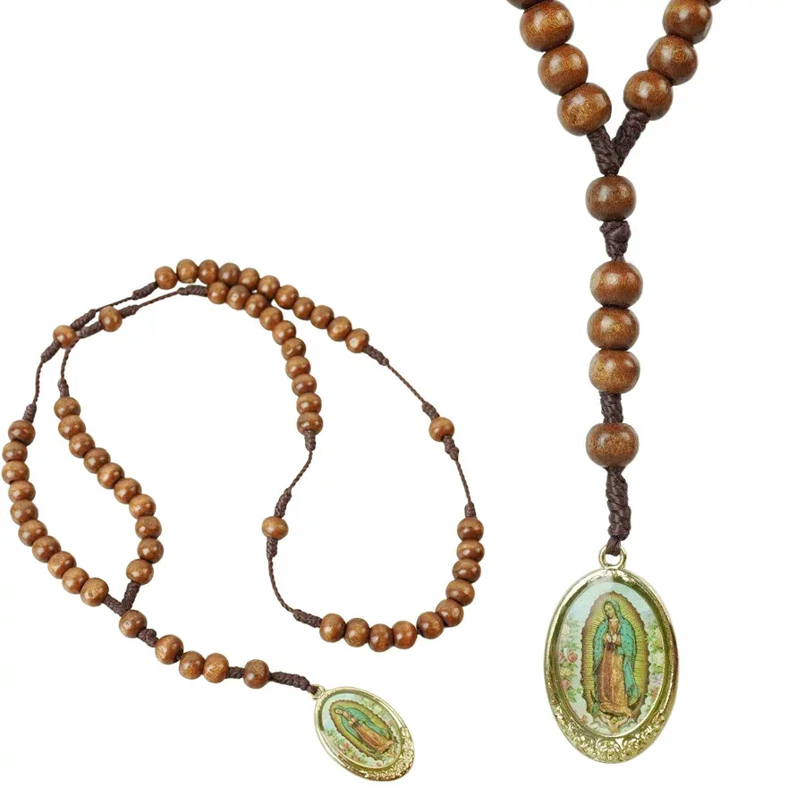 【クリックポスト対応可】男女兼用 ネックレスGUADALUPE WOOD NECKLACEグアダルーペ ウッド ネックレス ロザリオWOOD(ウッド)聖母 マリア 女神 木製 ストリート アクセ
