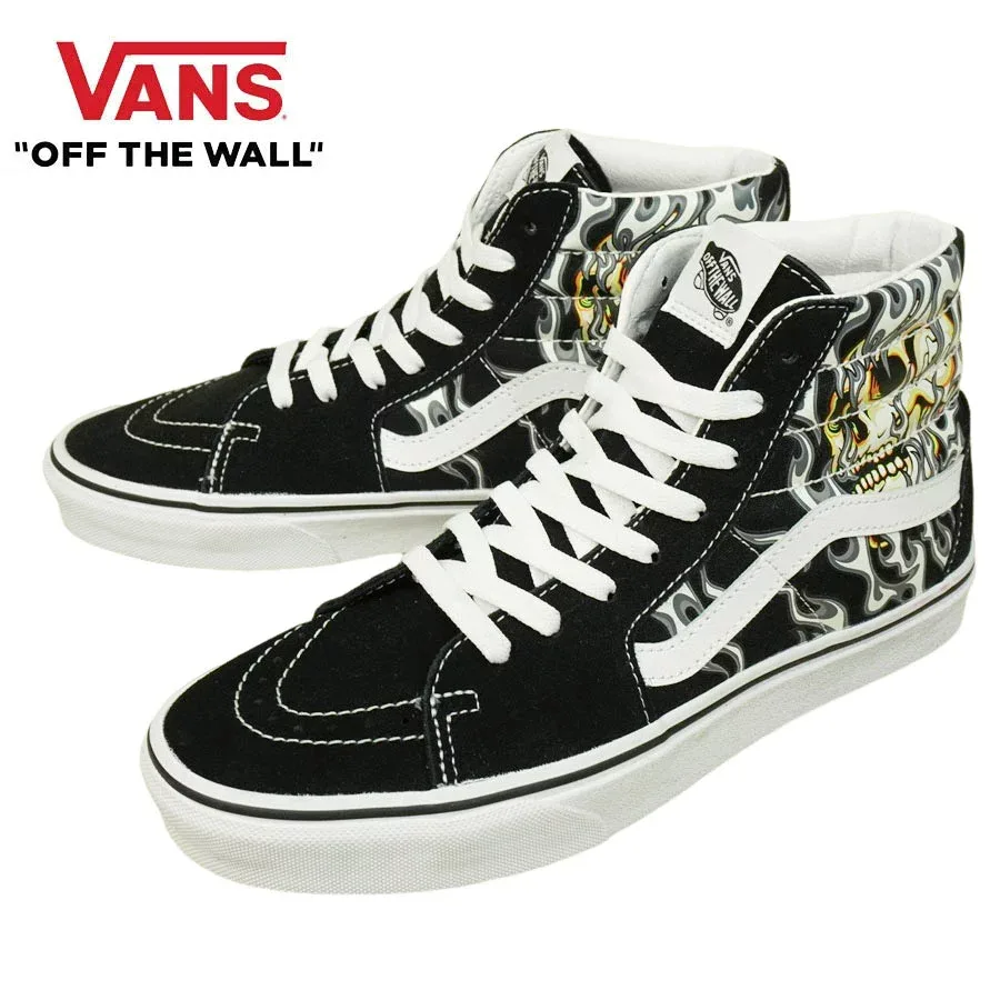 VANS スニーカーVANS ヴァンズ バンズSK8-HI スケートハイFLAME SKULL BLACK/TRUE WHITEフレイム スカル ブラック/トゥルーホワイト黒 スカル 骸骨 ドクロ 炎 ファイヤー モノトーンメンズ レディース スニーカー 靴 スケボー sk8