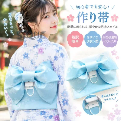 作り帯 リボン型 結び帯 ワンタッチ帯 レディース 桜 浴衣帯 簡単装着 浴衣 夏祭り盆踊り リボン 大人 ジュニア 単品 夏着物 性用 浴衣 単品 夏着物 ゆかた 結び帯 和装 初心者向け 帯飾