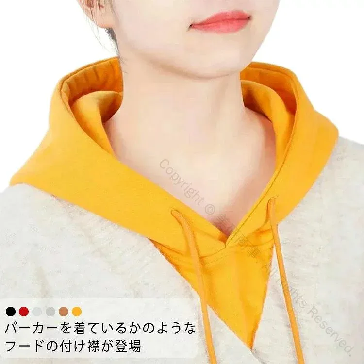 オシャレ 付け襟 フード付き 防寒 レイヤード プルオーバー フェイクカラー 取り外しフード 秋冬 暖かい ユニセックス シンプル カジュ