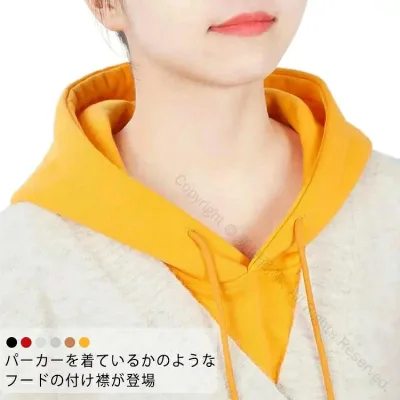 オシャレ 付け襟 フード付き 防寒 レイヤード プルオーバー フェイクカラー 取り外しフード 秋冬 暖かい ユニセックス シンプル カジュ
