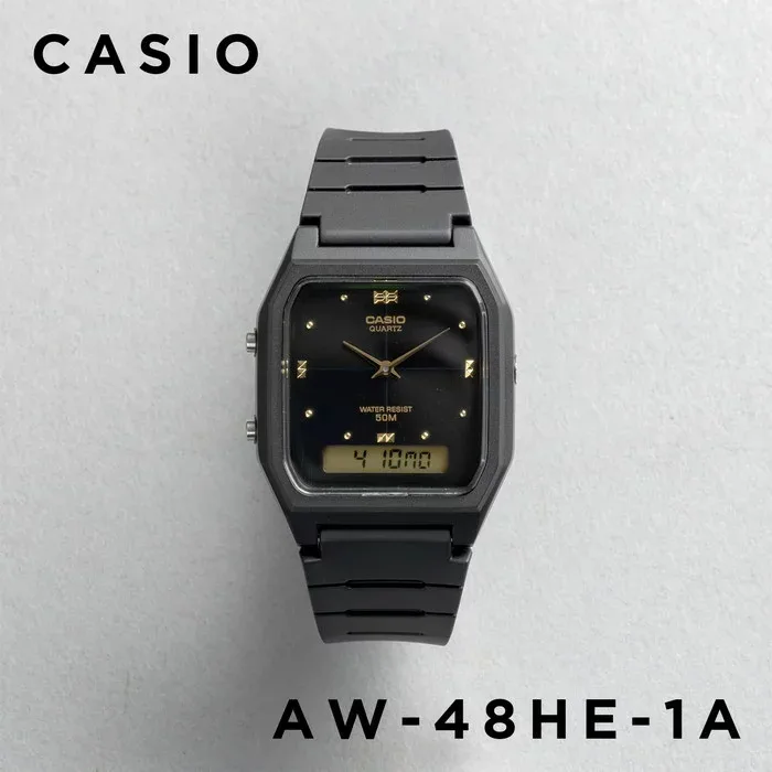 【10年保証】【日本未発売】CASIO STANDARD カシオ スタンダード AW-48HE-1A 腕時計 時計 ブランド メンズ レディース キッズ 子供 男の子 女の子 チープカシオ チプカシ アナデジ 日付 カレンダー ブラック 黒 海外モデル ギフト プレゼント