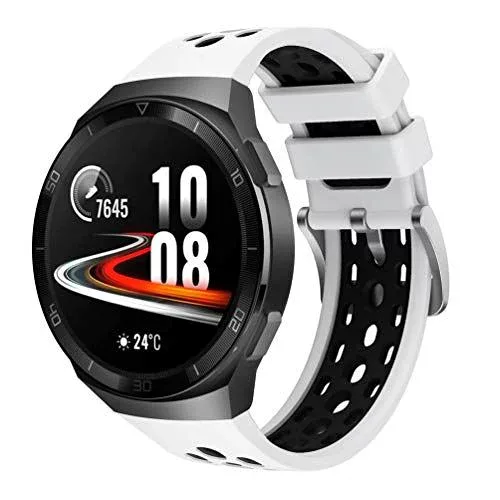 Comtax For HUAWEI Watch GT2e バンド 専用 シリコンバンド 交換ベルト スポーツバンド ファーウェイ ウォッチ Watch GT 2 46mmスマートウォッチ対応 (ホワイト+ ブラック)
