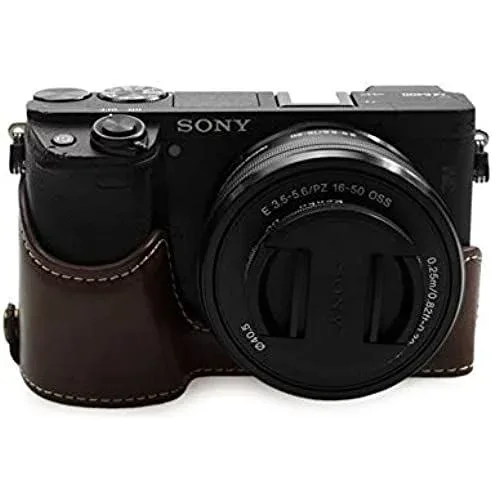 kinokoo SONY ソニー A6400 A6100専用カメラケース ボディケース バッテリーの交換でき 三脚ネジ穴付き リストストラップ(コーヒー)