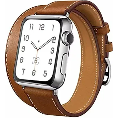fullion AppleWatch 革レザーベルト バンド ストラップ アップルウォッチ series 1/2/3/4/5/6/SE ロング 二重巻き iwatch Apple Watch 革バンド 42mm 44mm Brown
