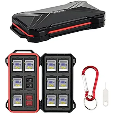 磁気メモリーカードケース 12枚 SD SDHC SDXC + 24枚 MSD MicroSD Nano SIM カード収納 + 1枚SIMピン(付属)+ 1枚 カラビナ(付属)