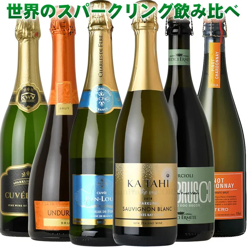 世界の泡 スパークリングワインを飲み比べ6本セット ◯oo第21弾oo◯【送料無料】フランス イタリア ニュージーランド 南アフリカ チリ から辛口5種と、ランブルスコ赤泡も。プレゼント お祝い 誕生日 父の日 母の日に