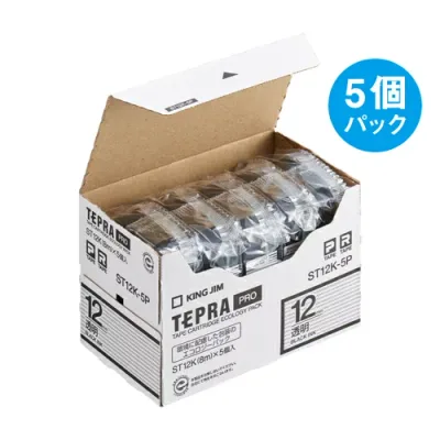 キングジム(KING JIM) テプラPRO 5個入 透明ラベル 透明 黒文字 12mm ST12K-5P