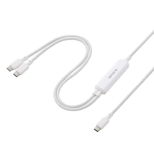 ELECOM MPA-CCCA12WH White USB-C Charging Cable USB Type-C Bifurcated 2in1 140W PD Rapid Charging 2 Devices Simultaneously Charging 2 in 1 Nylon Mesh 1.2m
