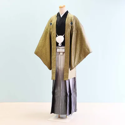【レンタル】男性用 袴 レンタル 卒業式 結婚式 セット【DH0018】【金・黒|黒・白/ぼかし・縞】羽織袴/紋付袴/メンズ袴