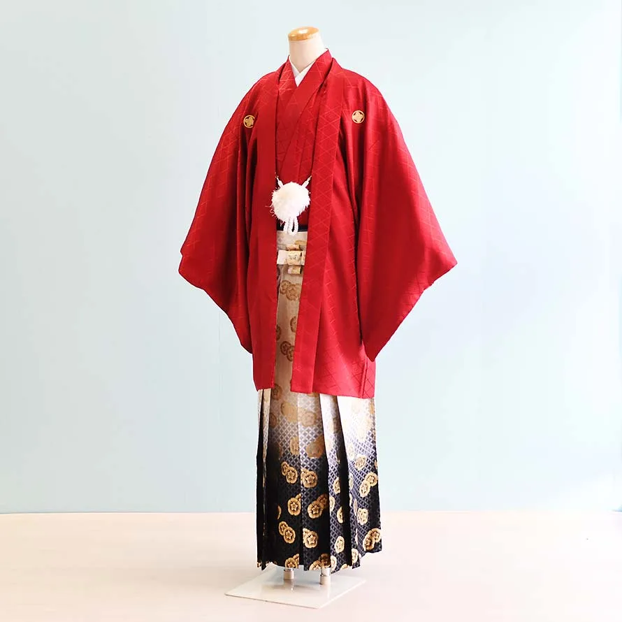 【レンタル】男性用 袴 レンタル 卒業式 結婚式 セット【DH0035】【赤|白・黒・金/ぼかし・紋】羽織袴/紋付袴/メンズ袴