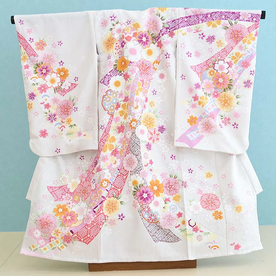 【レンタル】夏用単衣 お宮参り 産着 レンタル 女の子【OG7008】【うすベージュ/花柄・のし】お宮参り 女の子 レンタル/産着/のしめ/初着/女児
