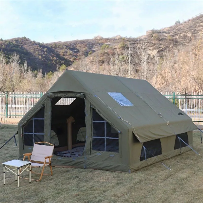 エアーテント 大型 2〜6人用 インフレータブルテント 煙突穴付き ロッジテント 防水 4シーズン アウトドア キャンプテント 設営