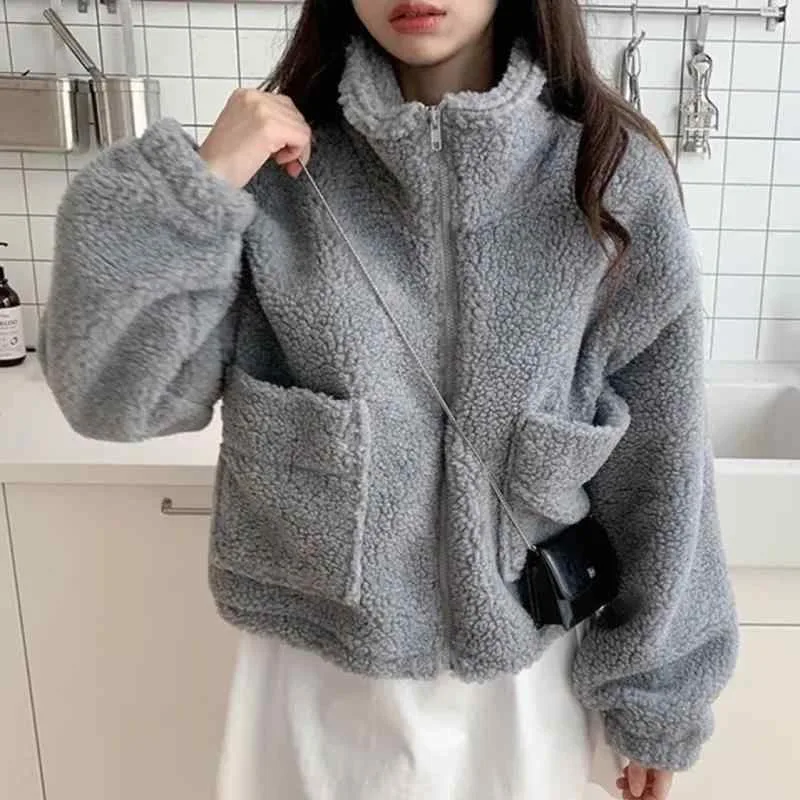 パーカー レディース 秋冬 裏起毛 カーディガン ゆったり ショート丈 暖か ポリエステル 杏色 ブラウン グレー