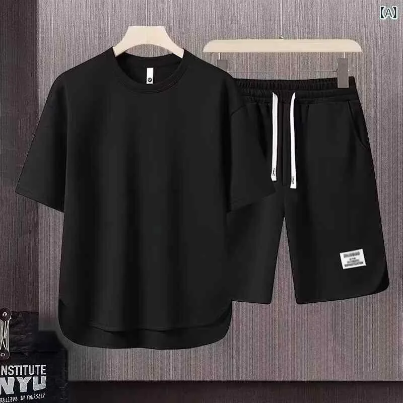 セットアップ メンズ 男性用 ワッフル 半袖Tシャツ ショートパンツ 上下セット 韓国風 ルームウェア 部屋着 ブラック ホワイト ブラウン グレー 杏色 レッド グリーン