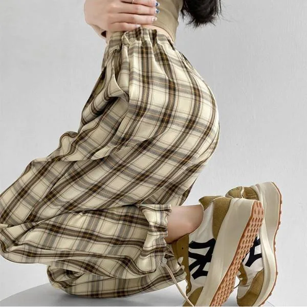 パンツ レディース 大きいサイズ 接触冷感 格子柄 ワイドレッグパンツ 楽ちん 高見え ウエストゴム ストレートパンツ ルームウェア 部屋着 リラックス イージーパンツ