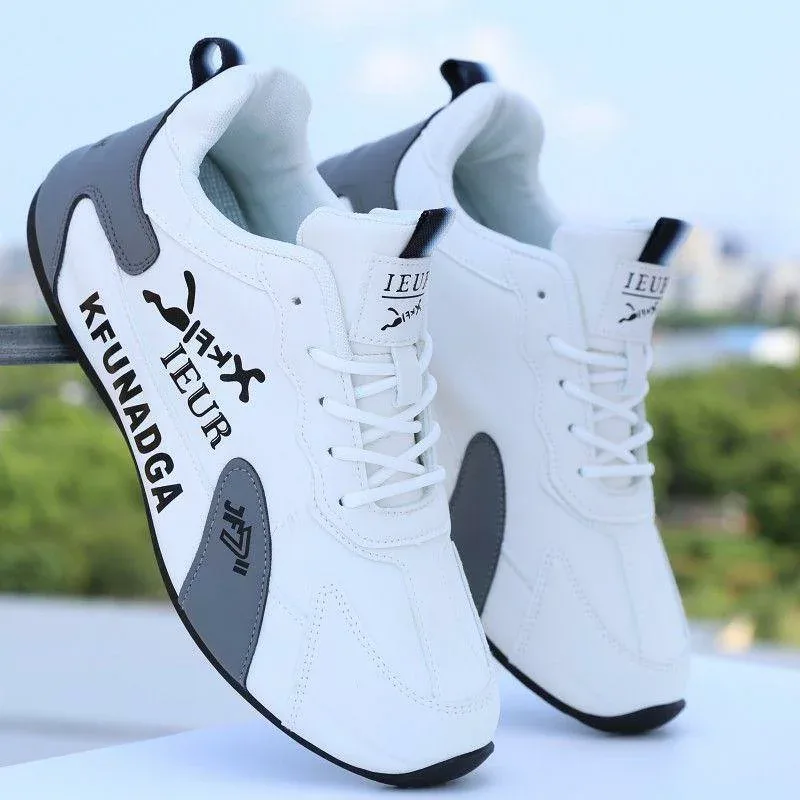 Men's Sneakers Waterproof Anti-Slip Leather Athletic Shoes Casual Shoes Running Spring Men's Low Cut Flats Everyday Use White Black