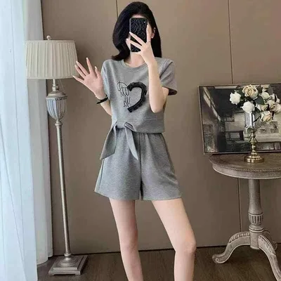 Tシャツ レディース 上下セット 運動着 スポーティー カジュアル かわいい 接触冷感 吸湿速乾 配色 ブラック グレー ポリエステル