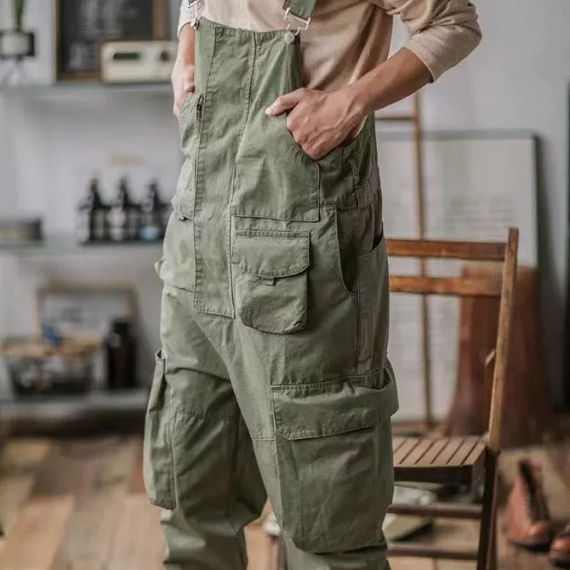 オーバーオール メンズ 男性用 作業着 ワークパンツ アメカジ カーゴパンツ ズボン 綿 コットン ゆったり ルーズ 高耐久 春夏秋冬 カーキ グレー コーヒー