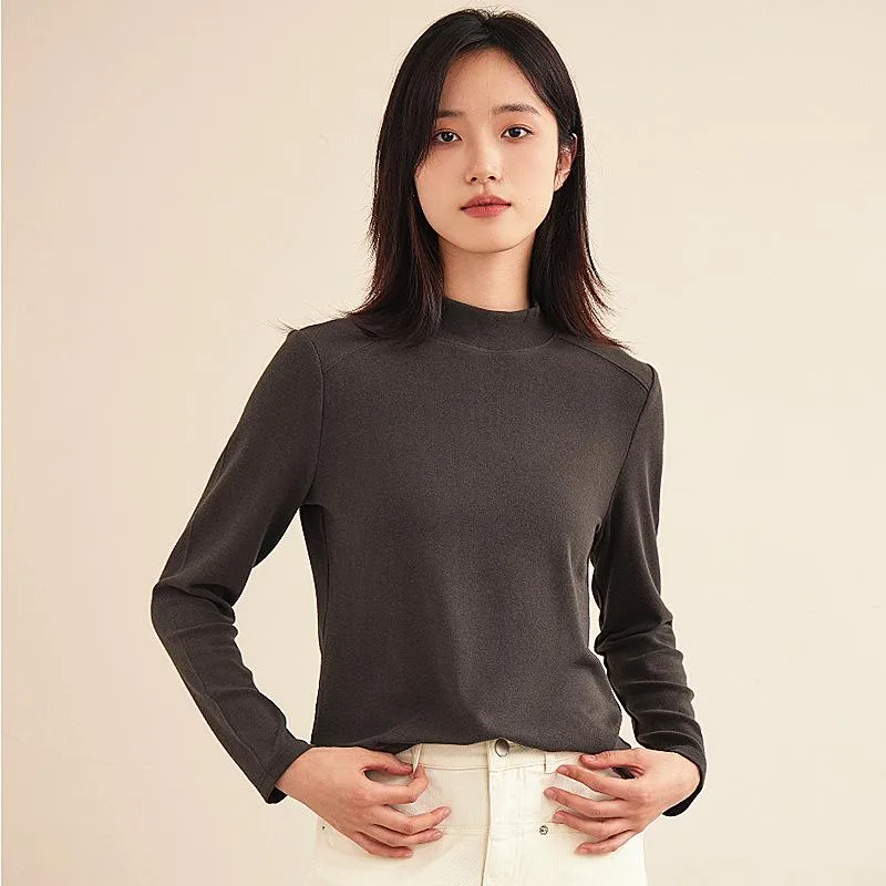Tシャツ レディース 秋冬 長袖 トップス カットソー ニット 半タートルネック 無地 スリム フィット インナー 伸縮性 ストレッチ やわらかい 肌触り 普段使い デート オフィス カジュアル