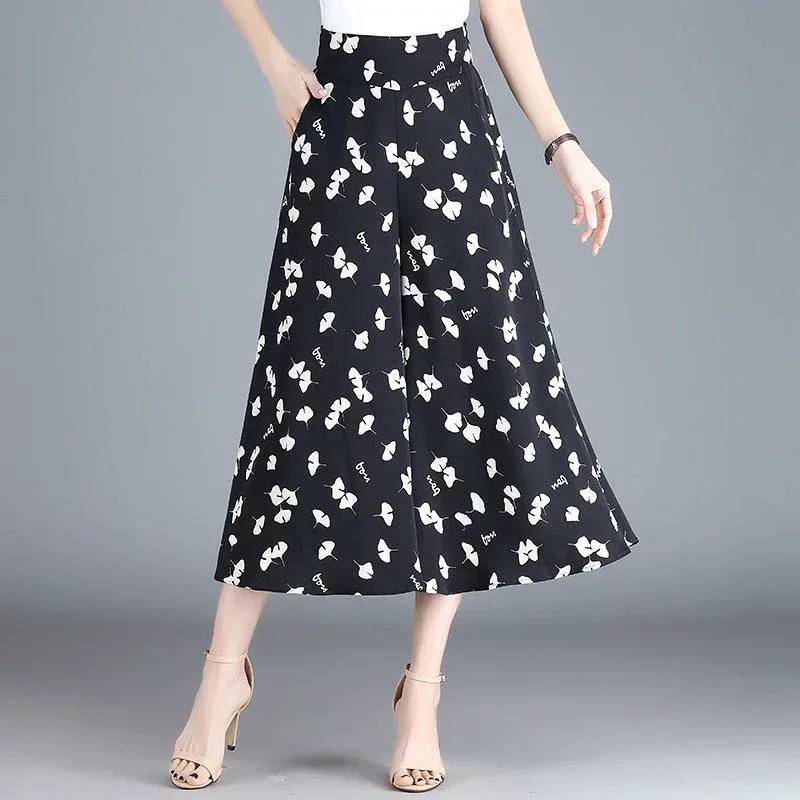 レディース ワイドパンツ 七分丈 高腰 ゆったり ストレート クロップド 涼しい 薄手 ポリエステル 微弾性 ポケット 切り替え ブラック 通勤 普段使い 気質 春夏 軽量 吸湿速乾 通気性 快適 スタイリッシュ
