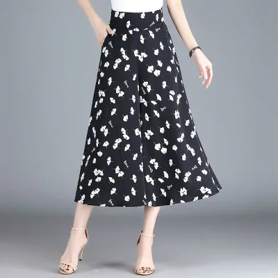 レディース ワイドパンツ 七分丈 高腰 ゆったり ストレート クロップド 涼しい 薄手 ポリエステル 微弾性 ポケット 切り替え ブラック 通勤 普段使い 気質 春夏 軽量 吸湿速乾 通気性 快適 スタイリッシュ
