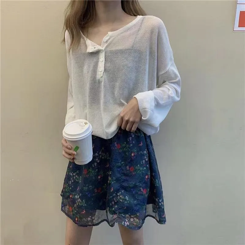 Tシャツ レディース 春夏 長袖 接触冷感 ポリエステル 薄手 防紫外線 ワイド ゆったり 大きいサイズ 外出着 透け感 トップス ルーズフィット 丸首 セットアップなし 純色 セットインスリーブ 日韓カジュアル 快適 白色 黒