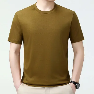 Tシャツ メンズ 春夏 薄手 シルク混 ビジネス カジュアル 無地 半袖 丸首 接触冷感 吸湿速乾 軽量 透気 耐磨 快適 高品質 高級感 通気 上質素材 紳士用 男性 通年 快適 普段使い 涼しい おしゃれ シンプル きれい