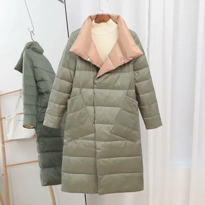 アウター レディース ダウンコート 羽毛ジャケット 軽量 薄手 中綿コート 冬服 防寒着 防風 保温性 暖かい おしゃれ かわいい カジュアル 日韓風 清楚系 エレガント 上品 ゆったり 直筒型 羽織り 立ち襟 長袖 シングルボタン 婦人服 秋 冬服 S
