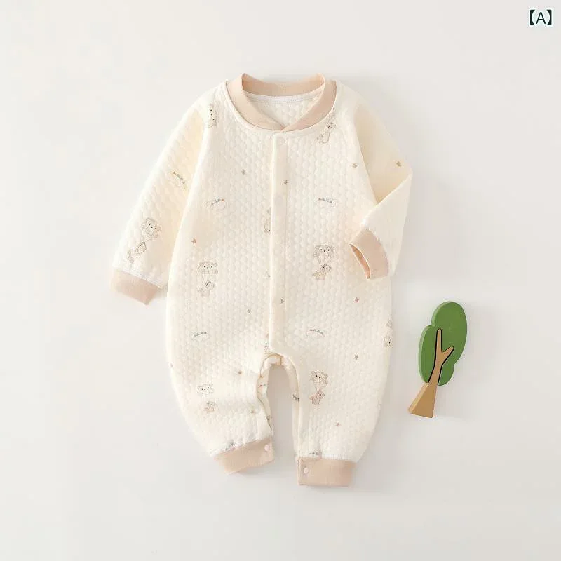 ベビー服 秋冬 長袖 ロンパース 3層 保温 縫い目なし 爬行服 子供用 部屋着 赤ちゃん服 女の子 男の子