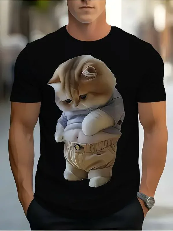 Tシャツ メンズ 半袖 カットソー トップス プリント 3D デジタル アート柄 クルーネック カジュアル ストリート ストリート系 欧米風 高級感 おしゃれ 春夏