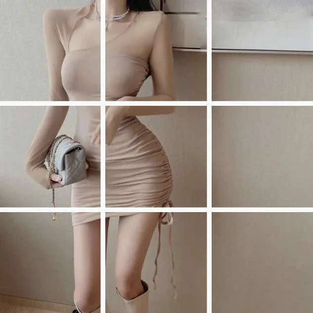 ชุดเดรสสตรี แขนยาว คอเหลี่ยม ทรงรัดรูป สลับได้ ตาข่าย ซีทรู สีพื้น ยืด ผู้ใหญ่ น่ารัก สง่างาม สวย ปาร์ตี้ คำเชิญ เดท ออฟฟิศลำลอง ทุกฤดูกาล