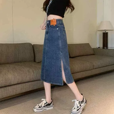 กระโปรง กระโปรงยีนส์หญิง กระโปรงเดนิม กระโปรงยาว แม็กซี่ ก้น ความยาวน่อง A-line ผ่ารัดเอวสูง A-Line ลำลอง สไตล์เกาหลี สีพื้น ทรงตรง เก๋ไก๋ น่ารัก