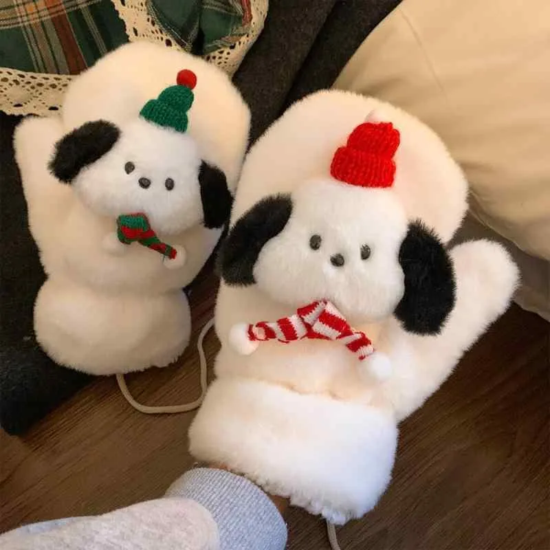 手袋 レディース 冬用 あったか グローブ クリスマス 犬モチーフ 全指 ミトン 学生 防寒 ぬいぐるみ かわいい ガーリー
