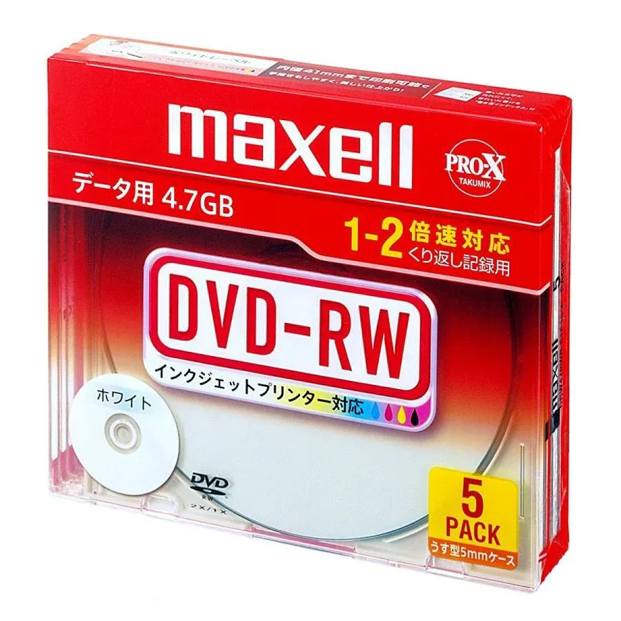 maxell マクセル DVD-RW くり返し録画用 データ用 2倍速対応 インクジェットプリンタ対応ホワイト 5mmケース入 DRW47PWB.S1P5S A 4.7GB 5枚入り