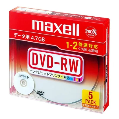 maxell マクセル DVD-RW くり返し録画用 データ用 2倍速対応 インクジェットプリンタ対応ホワイト 5mmケース入 DRW47PWB.S1P5S A 4.7GB 5枚入り