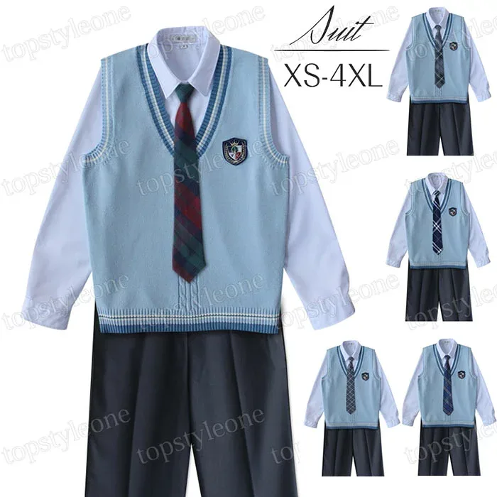 男の子 スーツ 高校生制服 男子高生 卒業式 入学式 スーツ 学生服 制服セット 男子高校生 DK制服 制服 5点セット 長袖 上下セット ニットベスト 男子高生制服 発表会 コスプレ コスチューム 衣装 仮装 文化祭 送料無料