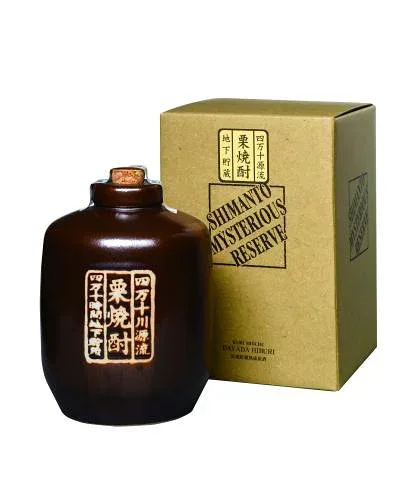 ギフト包装無料商品!栗焼酎ダバダ火振原酒四万十時間長期熟成古酒『四万十ミステリアスリザーブ』33度900ml美濃焼壷入無手無冠が誇る超極上栗焼酎化粧箱入り