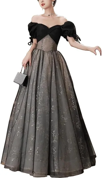 レディース パーティー ドレス ワンピース ロングドレス イブニングドレス ゴージャス オフショルダー フォーマル エレガント Vネック スパンコール 演奏会 発表会 卒業式 パーティー