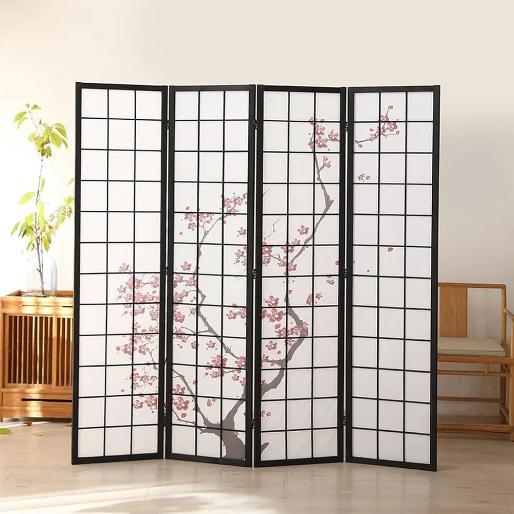 Screen Stylish Partition Blindfold Room Divider 4 Rows Fresh Shoji Screen Folding Partition Type 1 178*44*4 Room Indoor Divider Office Movable Wave Type Lightweight Asian Japanese