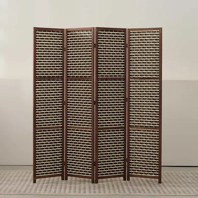 Screen Partition Living Office 180*50*4 Room Divider Wooden Partition Natural Wood Blindfold 4 Rows Height 180cm Partition Window Screen Studio Room Freshly Installed Type 1