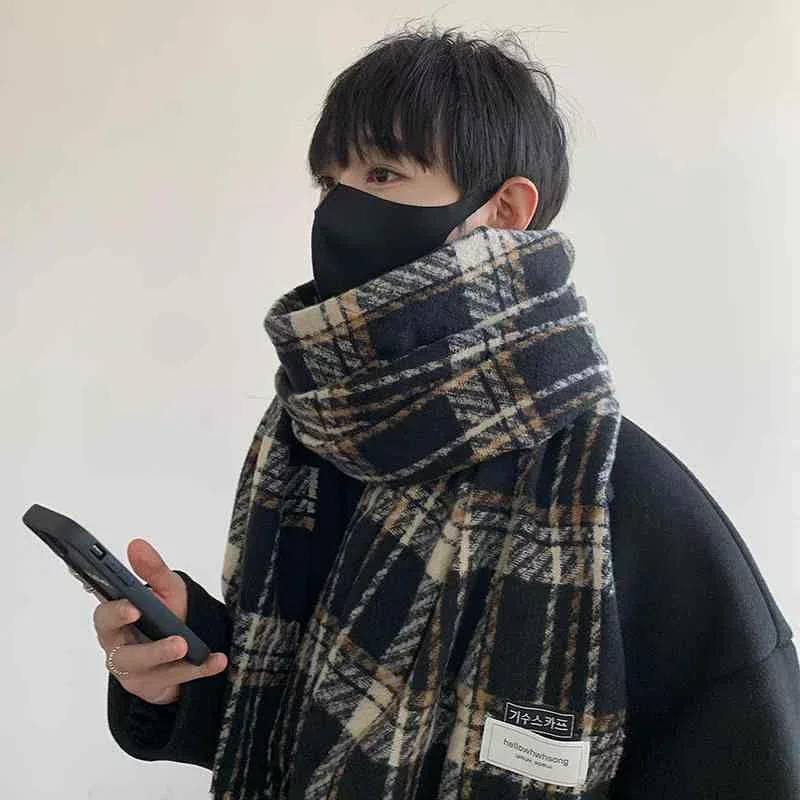 【新品発売期間最大12%割引】韓国 おしゃれ 防寒 マフラー ストール 暖かい 秋 モテる 冬 メンズ チェック柄 シンプル かっこいい 男性 ファッション レトロ