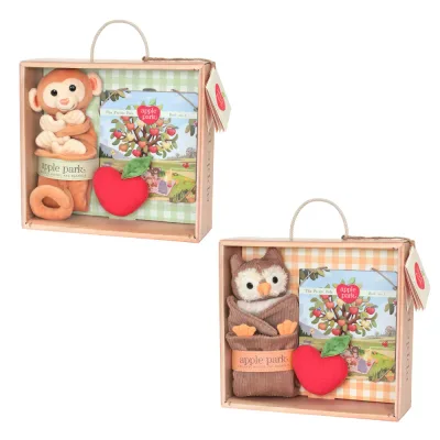 アップルパーク ミニブランケットギフトセット さる ふくろう【applepark 知育玩具 ギフト 赤ちゃん プチギフト おでかけ ラトル 絵本 クロス ブランケット りんご 子供 軽量 0歳 クリスマス プレゼントギフト 入園祝い 出産祝い】